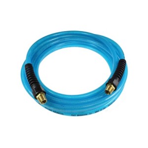 FLEXEEL® Reinforced Polyurethane Straight Hose With Reusable Strain Relief Fitting Transparent Blue